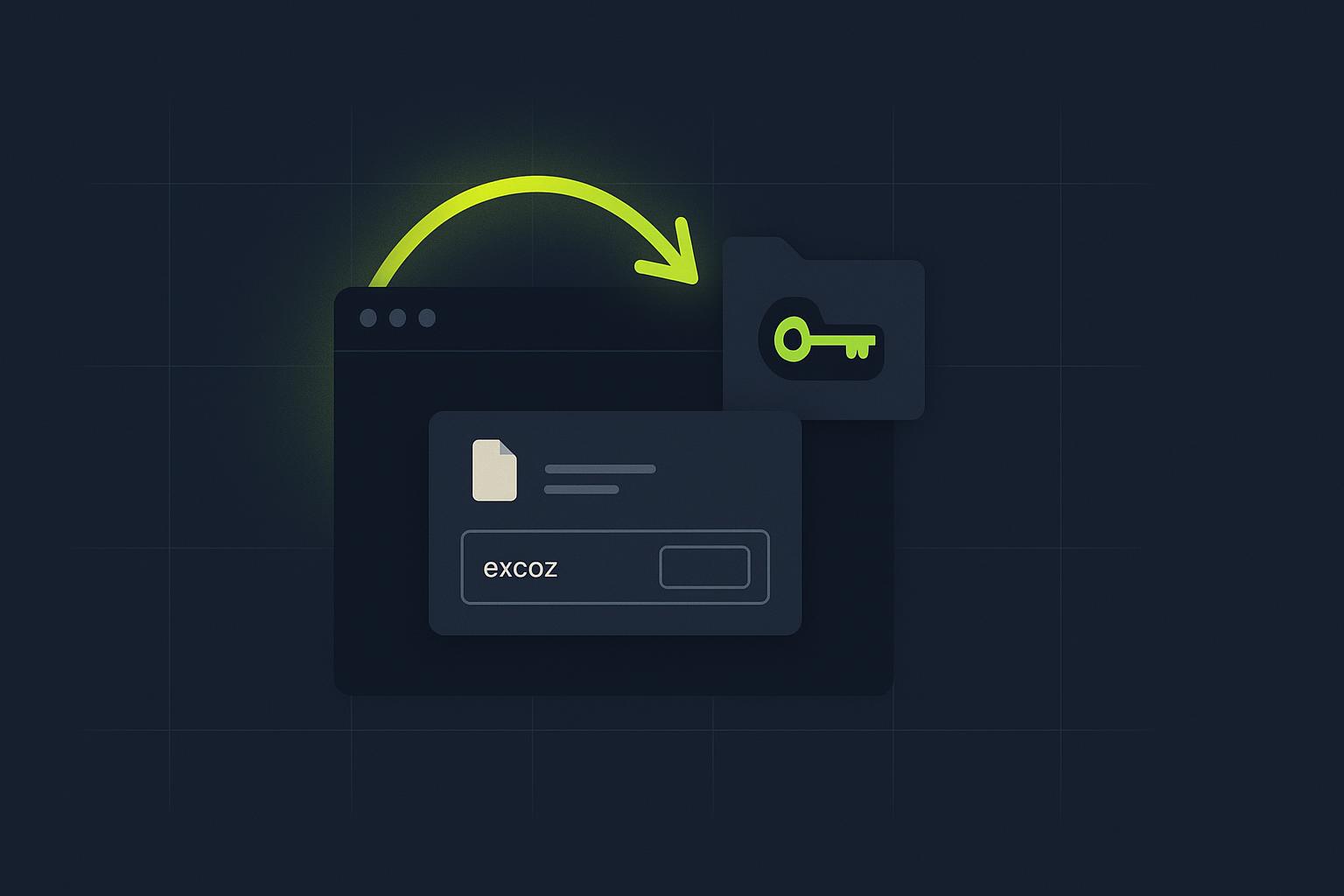 Minimalist illustration of a terminal approval dialog whose filename secretly links to a hidden SSH key file