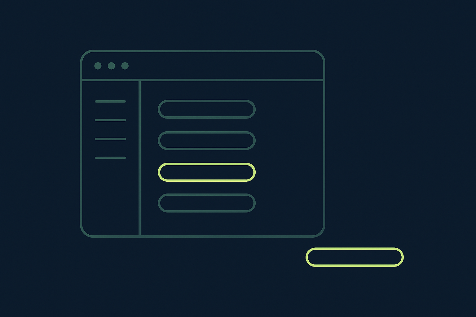 A minimalist navy terminal window with a vertical menu of four option bars, one highlighted in lime green and one discarded to the side, representing selecting a single Claude Code output style.